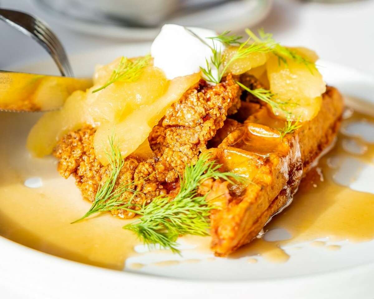Fried chicken and latke waffle at The Hayden.