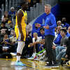 SAN FRANCISCO, CALIFORNIA - MARCH 20: Draymond Green and head coach Steve Kerr of the Golden State Warriors react during a game against the San Antonio Spurs at Chase Center on March 20, 2022, in San Francisco, California.