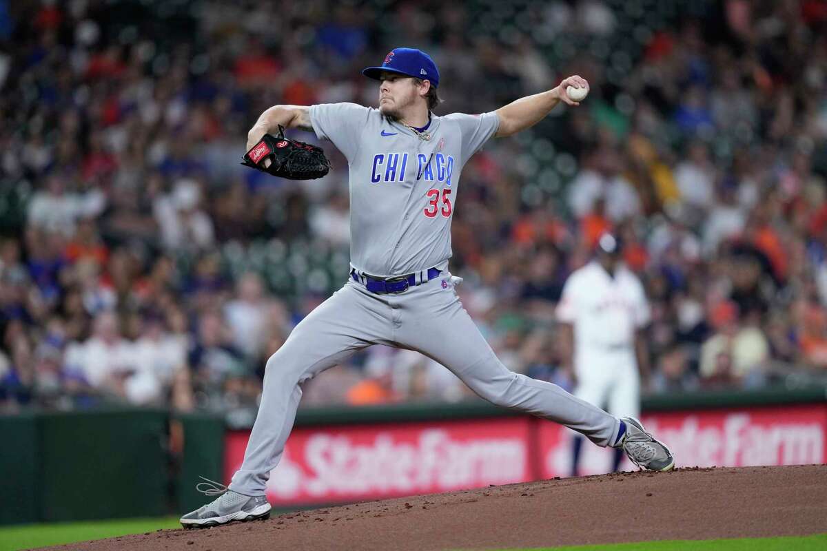 Chicago Cubs starting pitcher Justin Steele (35) throws against the Houston Astros during the first inning of a baseball game Tuesday, May 16, 2023, in Houston.