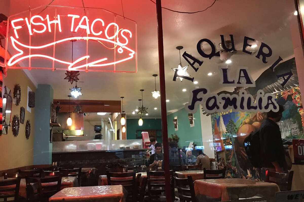 A view through the front window of Taqueria La Familia on Shattuck Avenue, in Berkeley, Calif.