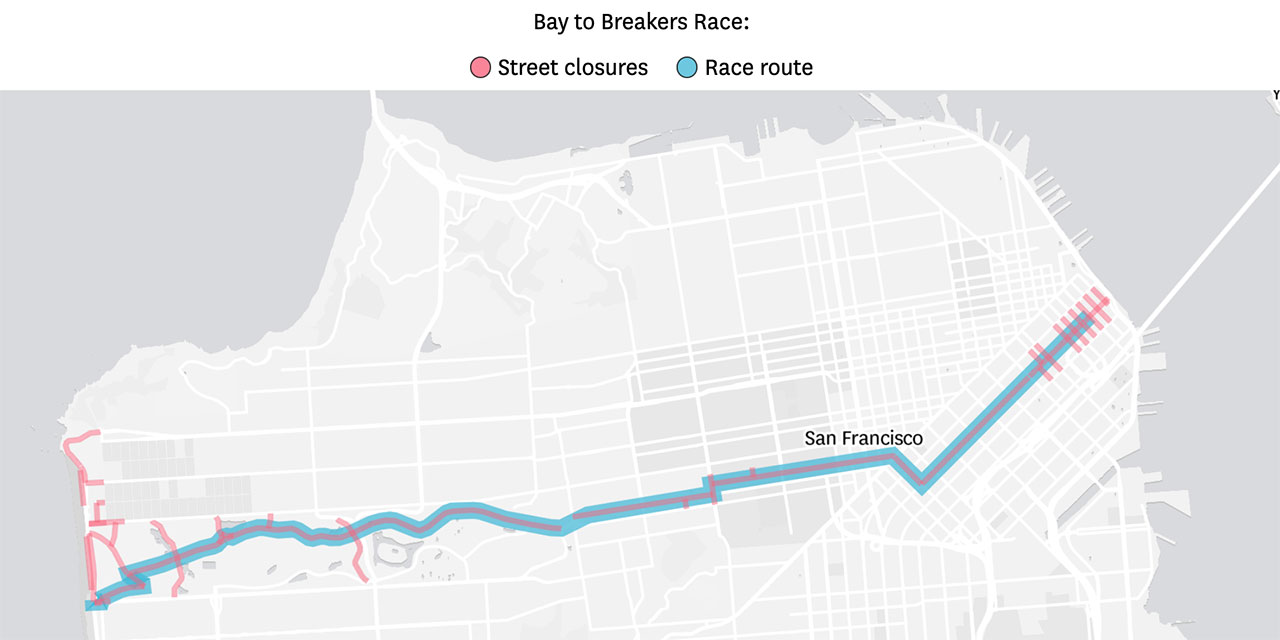 Bay to Breakers race route Map shows SF street closures
