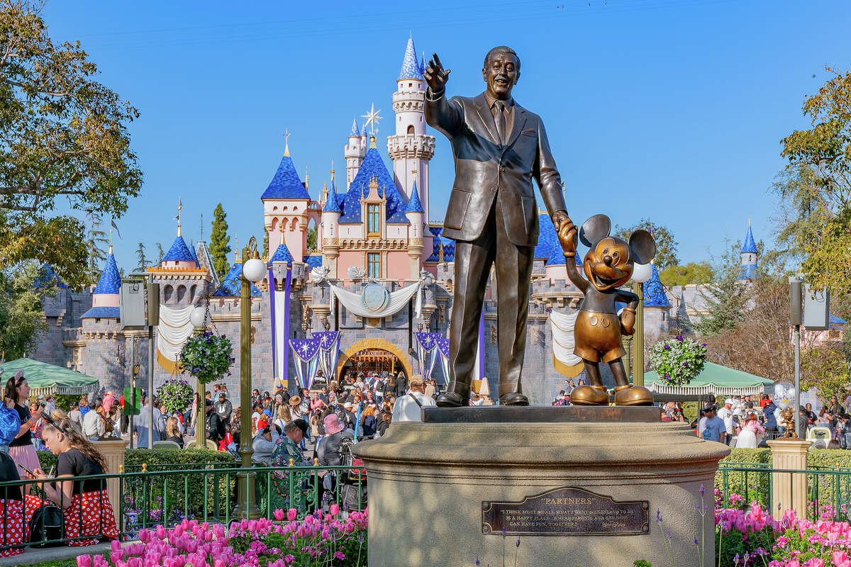 The Walt Disney "Partners" statue at Disneyland is shown during the "100 Years of Wonder" celebration on Jan. 28, 2023, in Anaheim, Calif.