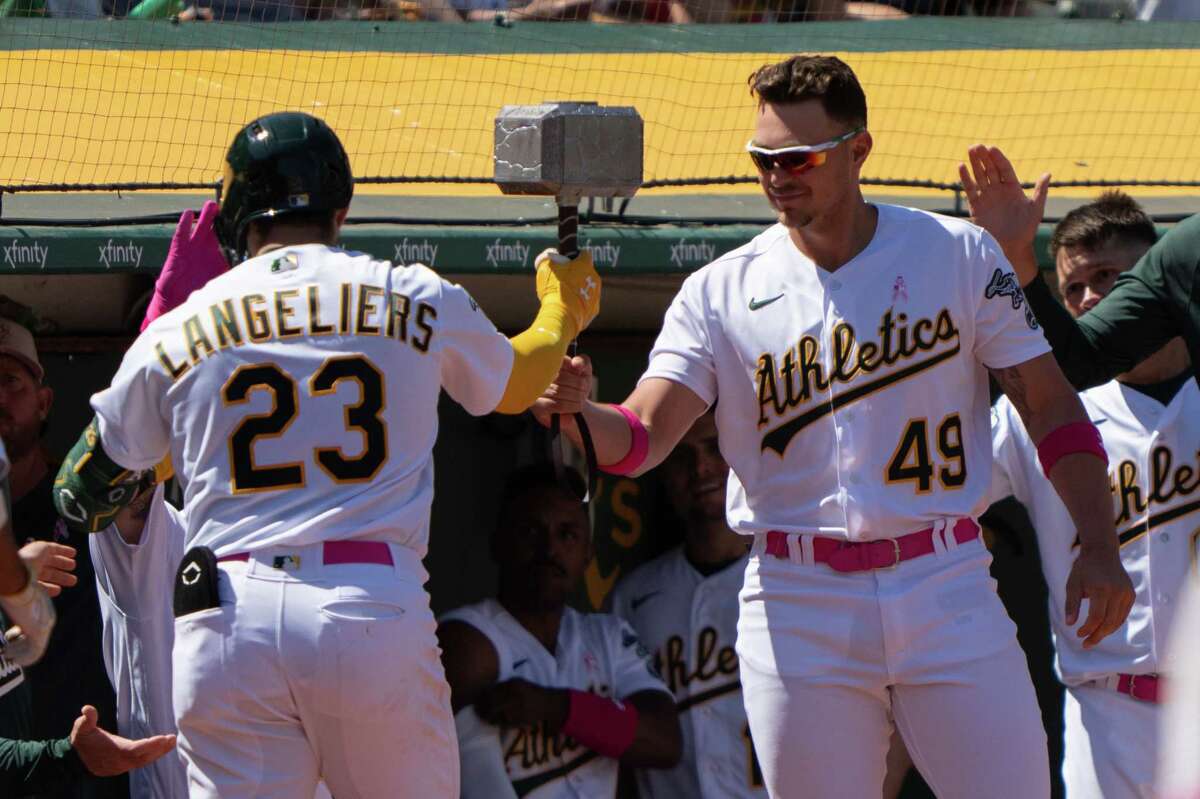 Shea Langeliers of the Oakland Athletics hits a home run in the sixth  News Photo - Getty Images