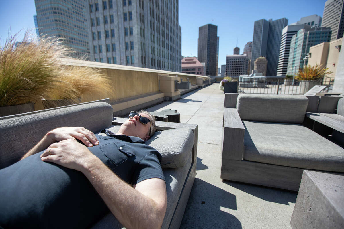 SFGATE columnist Drew Magary checks out the shared rooftop deck of a condominium available for sale on New Montgomery Street in San Francisco’s SoMa on May 14.