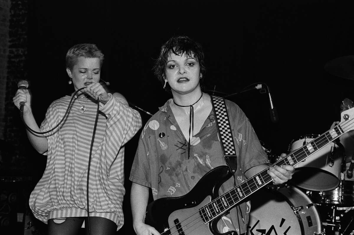 Belinda Carlisle and Margot Olavarria of the Go- Go's perform live at the Mabuhay Gardens Nightclub in 1978 in San Francisco.