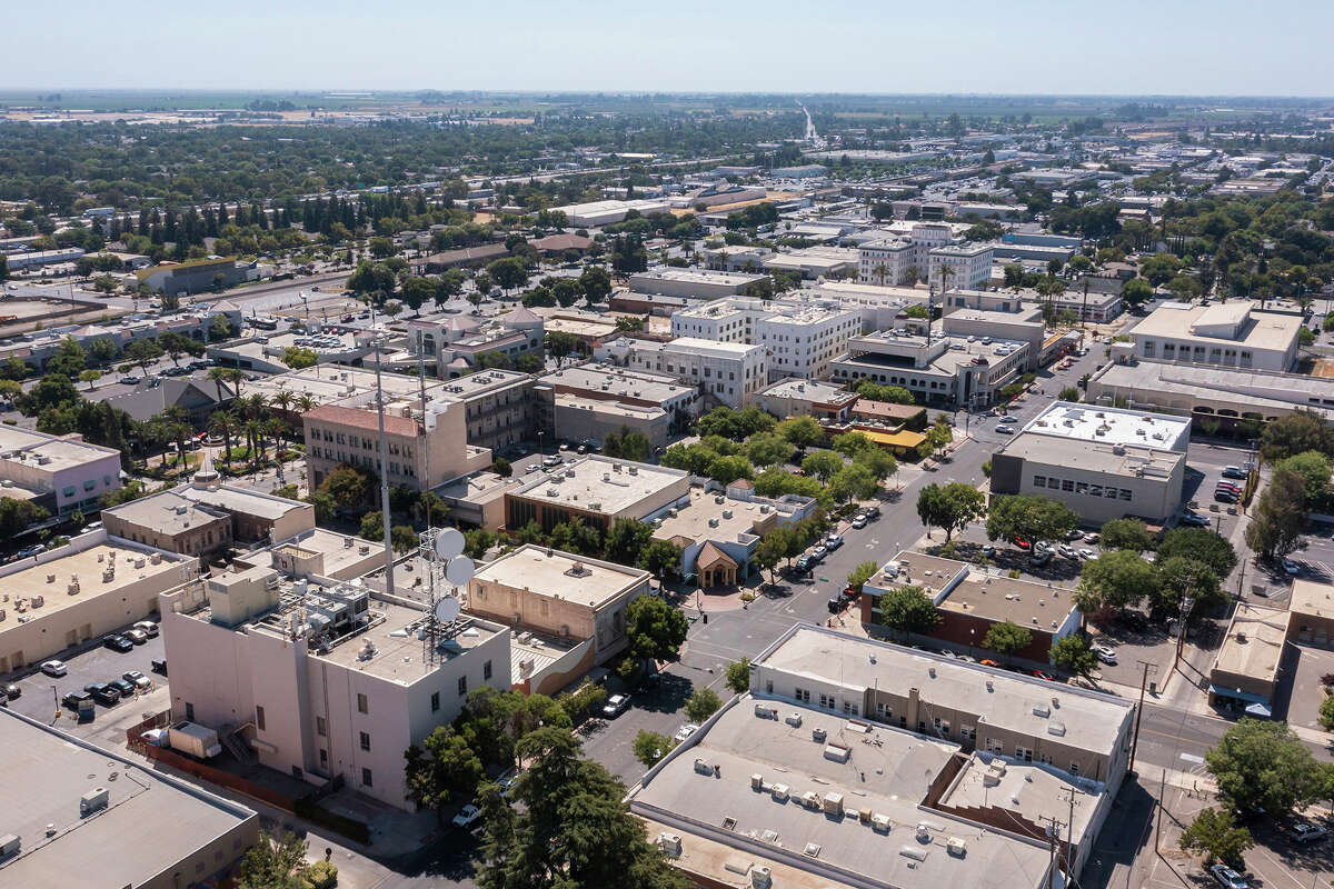 FILE: An aerial of downtown Merced, Calif.