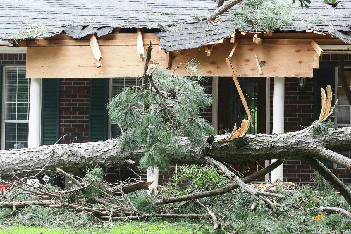 A damaged home is seen in the Cape Malibu subdivision after Tuesday's storm brought heavy winds through the area, May 24, 2023, in Willis. The National Weather Service posted a tornado warning Tuesday afternoon for several areas north of Houston.