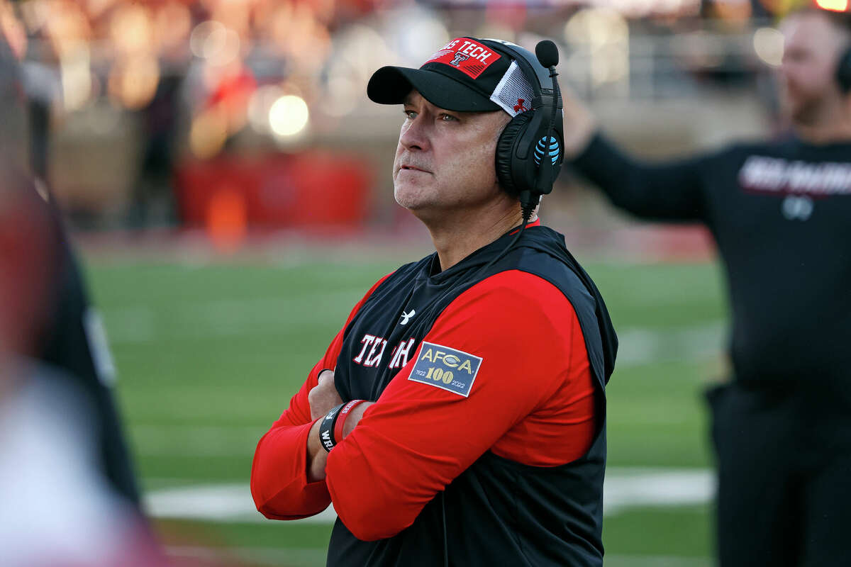 Texas Tech coach Joey McGuire watches during the first half of the team's NCAA college football game against Murray State, Saturday, Sept. 3, 2022, in Lubbock.