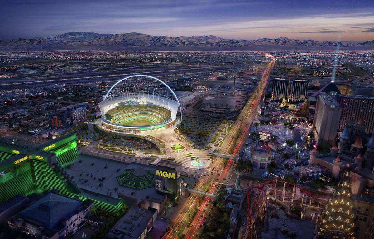 奥克兰运动释放潜在的新球场的效果图拉斯维加斯。拟议中的30000个座位,可伸缩的屋顶球场将会以目前的纯果乐拉斯维加斯的网站。