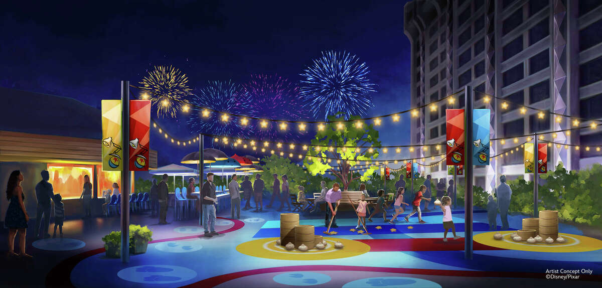 A family play court inspired by Pixar shorts “La Luna,” “Bao,” “For the Birds,” and “Burrow” will open this fall at Pixar Pier Hotel. 