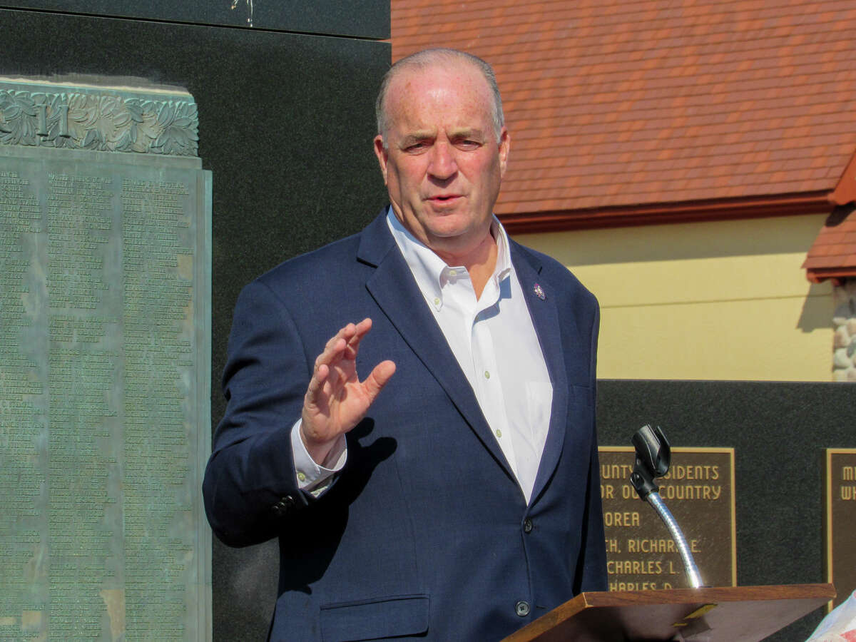 U.S. Rep. Dan Kildee speaks at the Memorial Day wreath laying ceremony on May 29, 2023 at the Midland County Veterans Memorial.