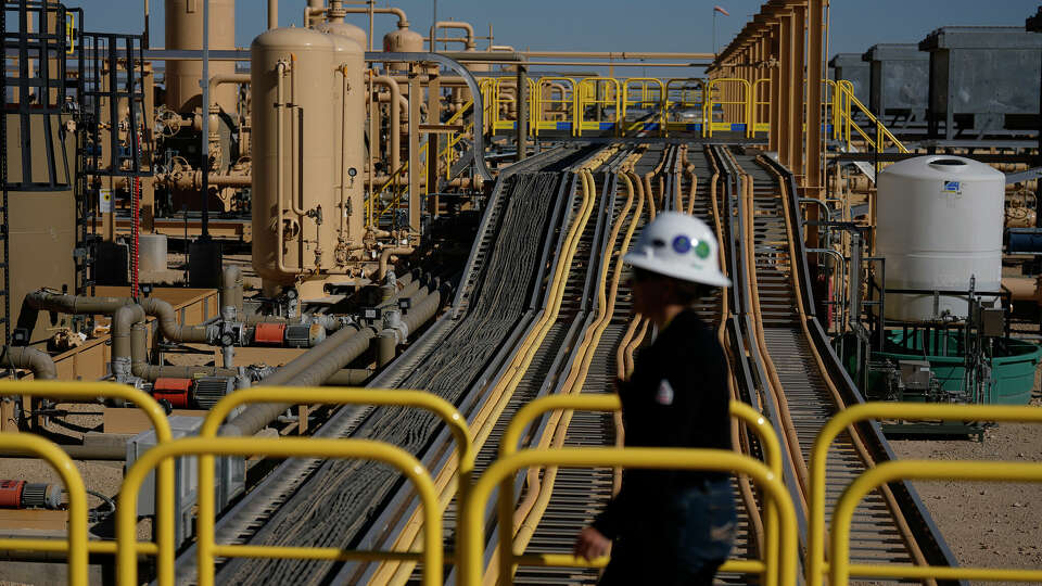 BPX Energy's head of midstream operator Kristin Jensen at Grand Slam, an electrified central oil, gas, and water handling facility that reduces operational emissions at the Permian Basin, in Angeles.