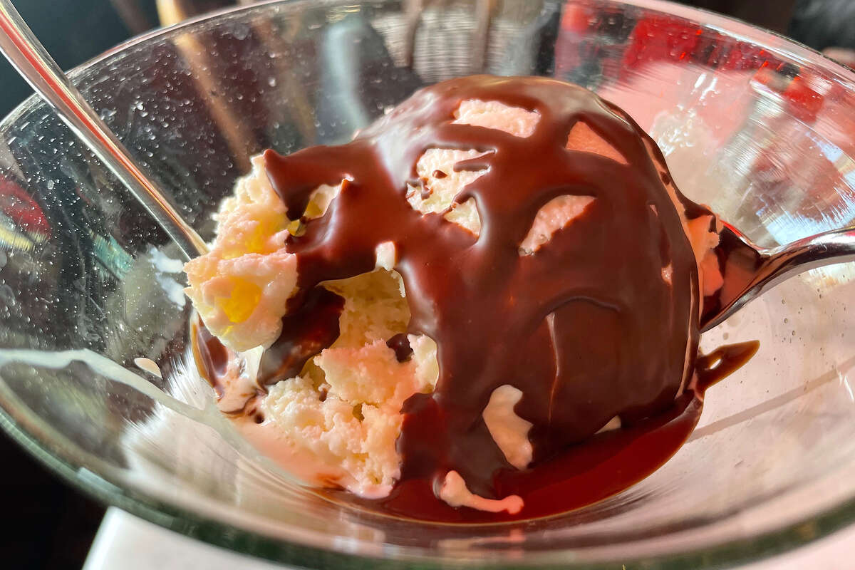 Garlic ice cream at the Sinking Rose restaurant, located in San Francisco's North Beach neighborhood.