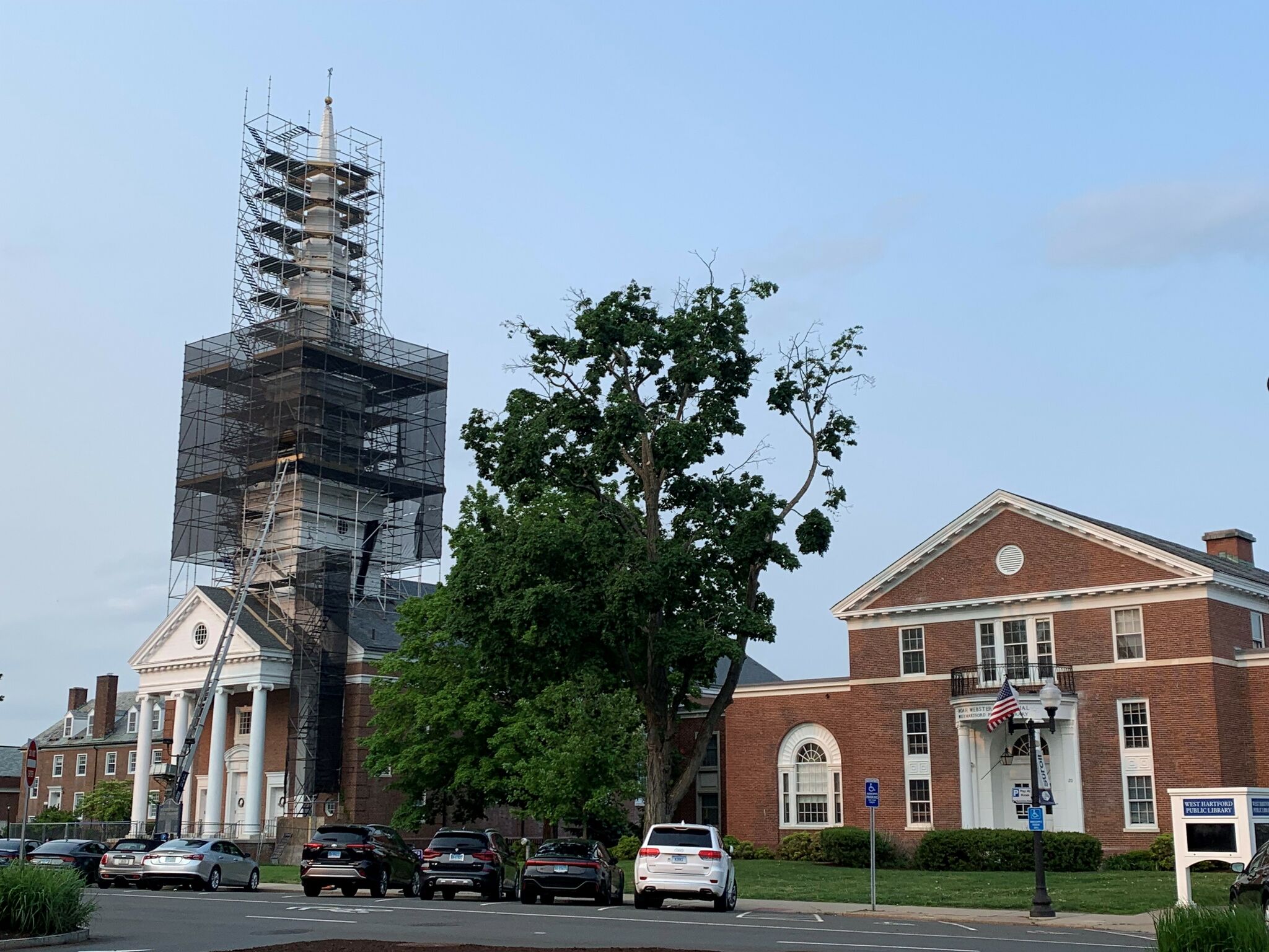 First Church of West Hartford steeple undergoing repairs