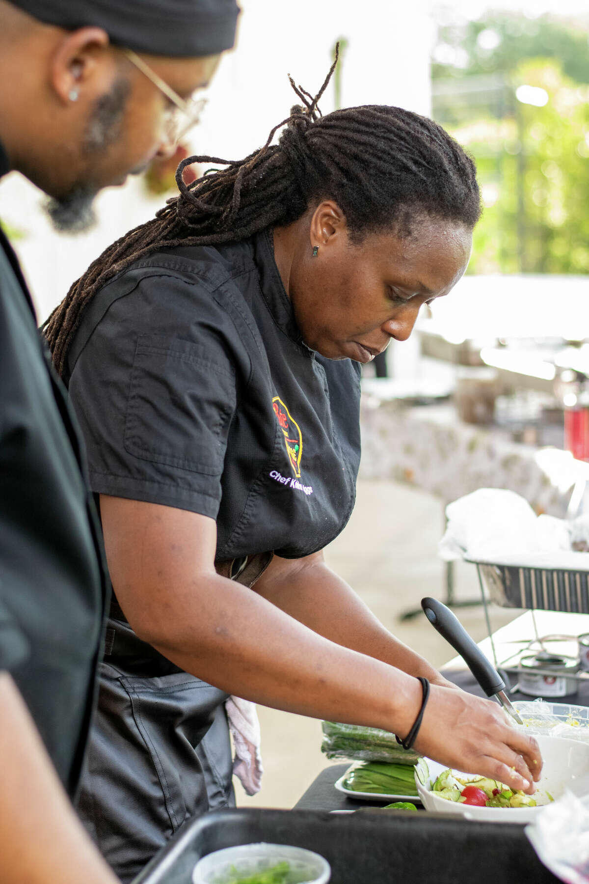 Chef Keisha Griggs preparing for the Go Bananas! pop-up dinner
