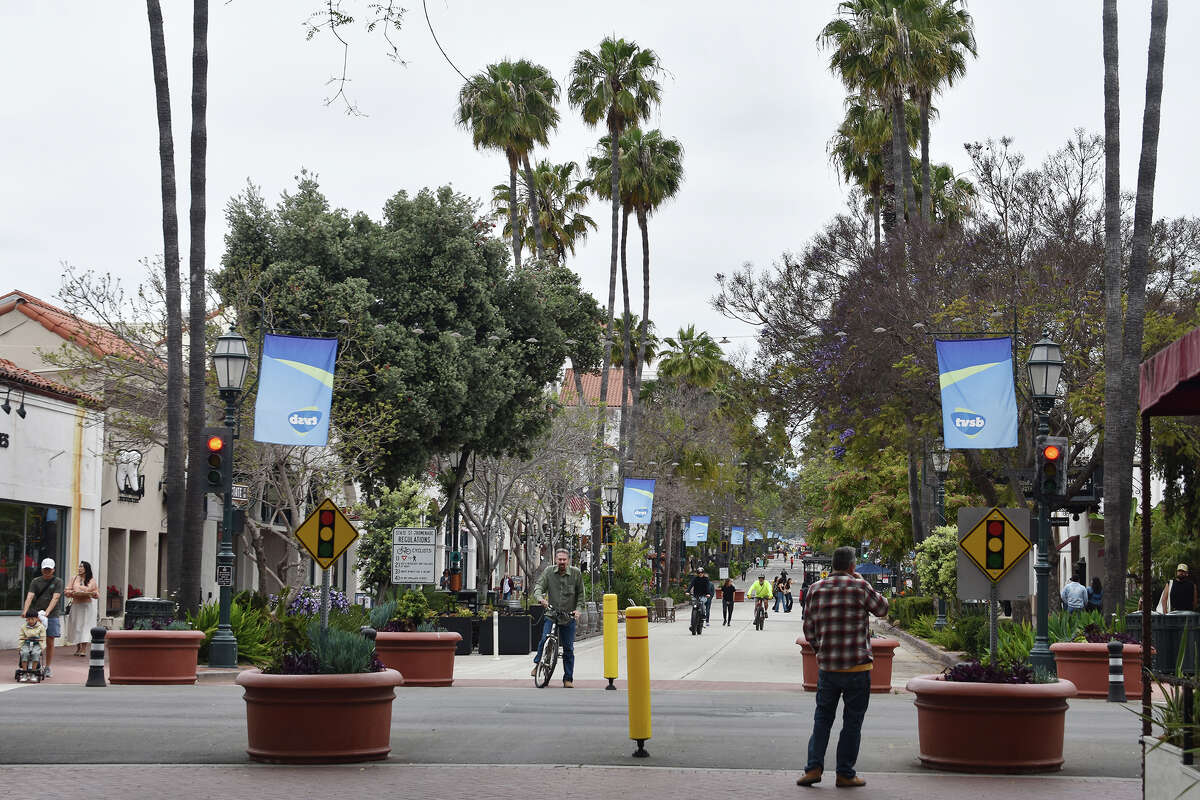 Parts of State Street in Santa Barbara, Calif., are closed to car traffic. 