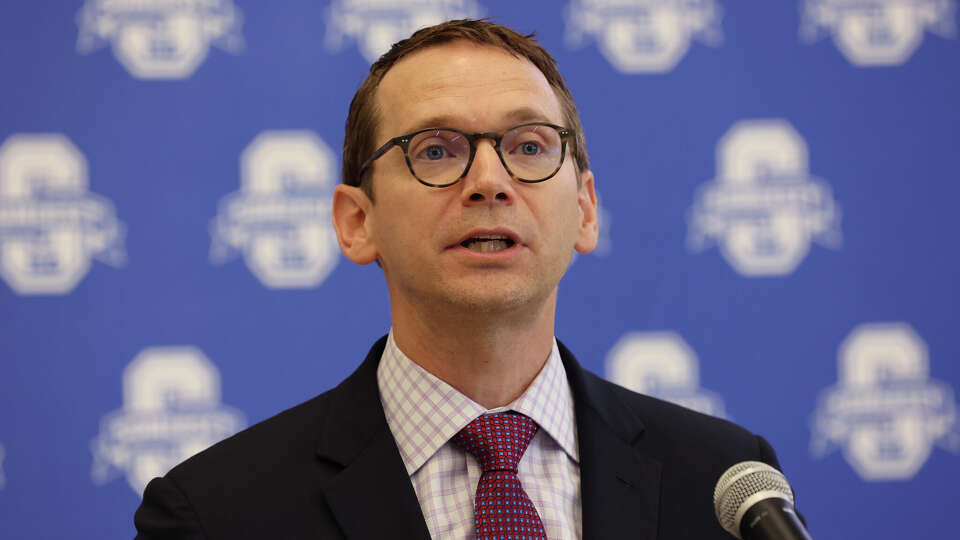Texas Commissioner of Education Mike Morath addresses media during a press conference at the Somerset ISD Performing Arts Center, Monday, Aug. 15, 2022. TEA released its A-F grades for the first time since 2019. The letter grades are intended to be a clearer measure of performance at the campus level and district wide. A few area districts seem to have made big leaps, while others say they are content but need more work. The district earned an A rating.