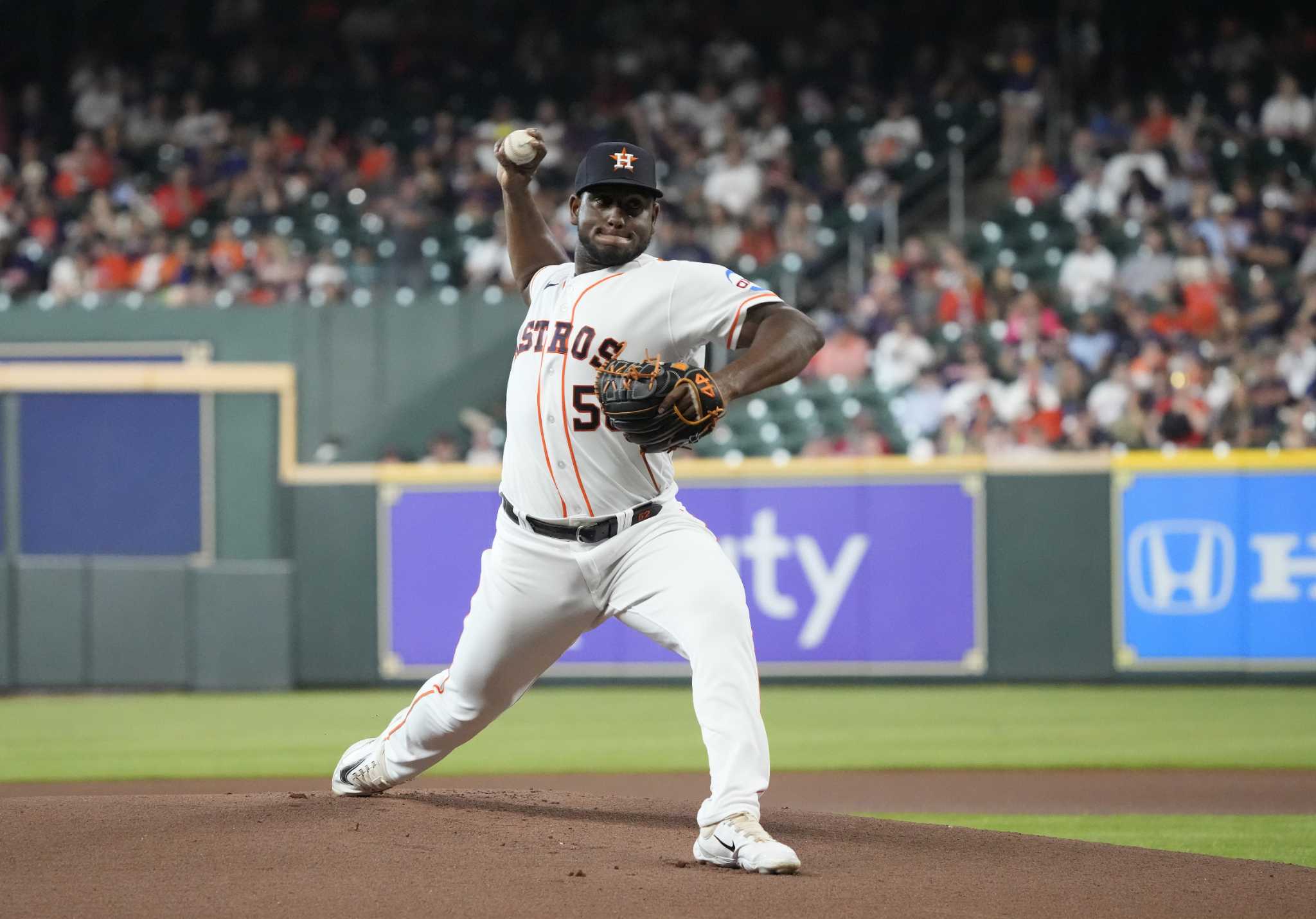 Houston Astros starting pitcher Ronel Blanco throws during the first inning  of a baseball game against the Texas Rangers in Arlington, Texas, Friday,  June 30, 2023. (AP Photo/LM Otero Stock Photo - Alamy