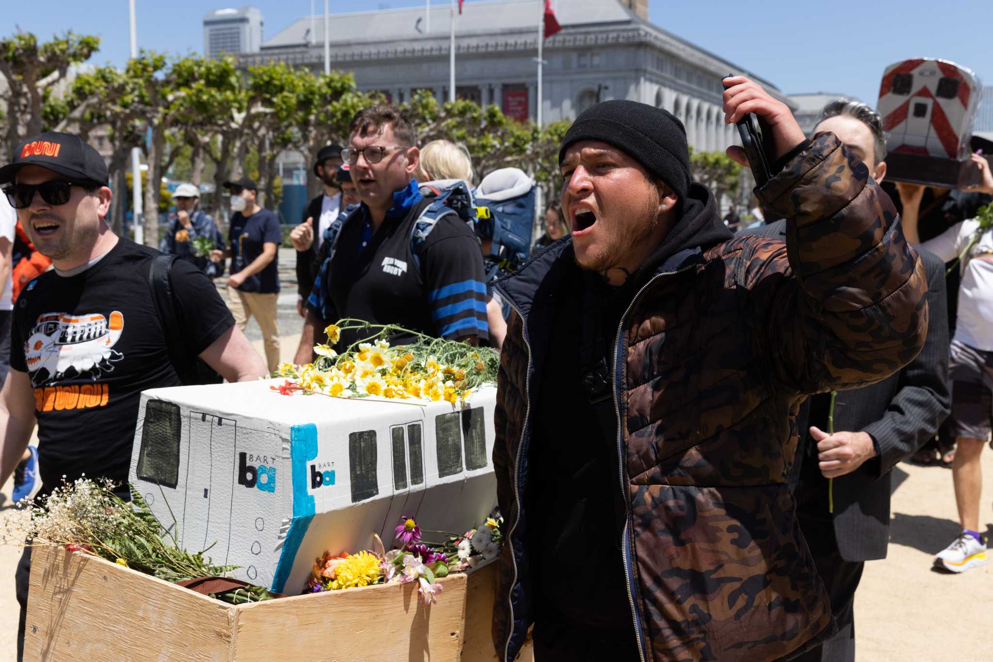San Francisco, Oakland marchers hold mock funerals for public transit