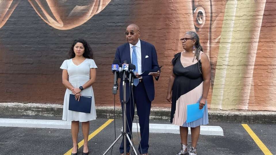 Harris County Commissioner Rodney Ellis, County Judge Lina Hidalgo and Harris County Public Health Executive Director Barbie Robinson announced the county could launch a guaranteed income pilot program.