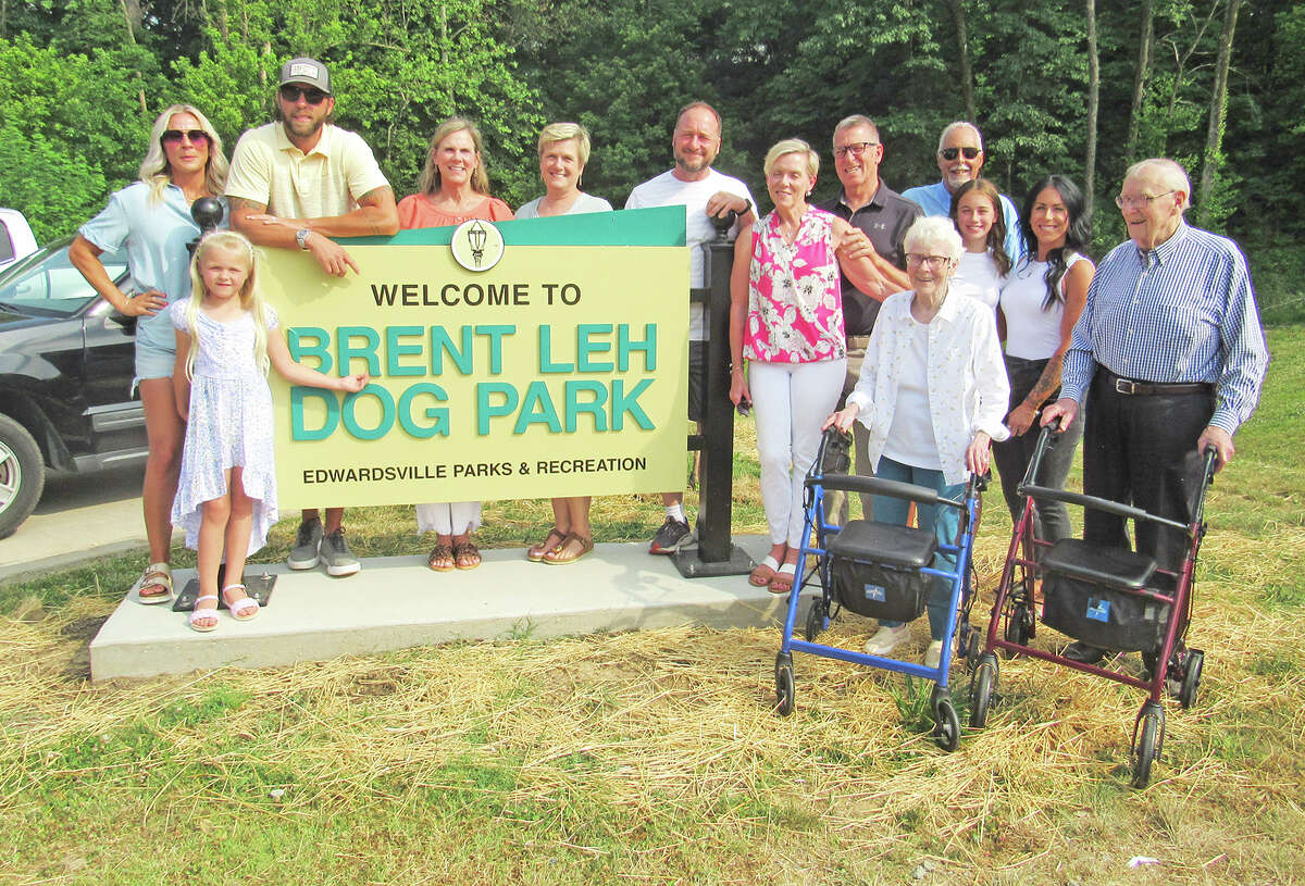 Sign dedication held at Brent Leh Dog Park in Edwardsville
