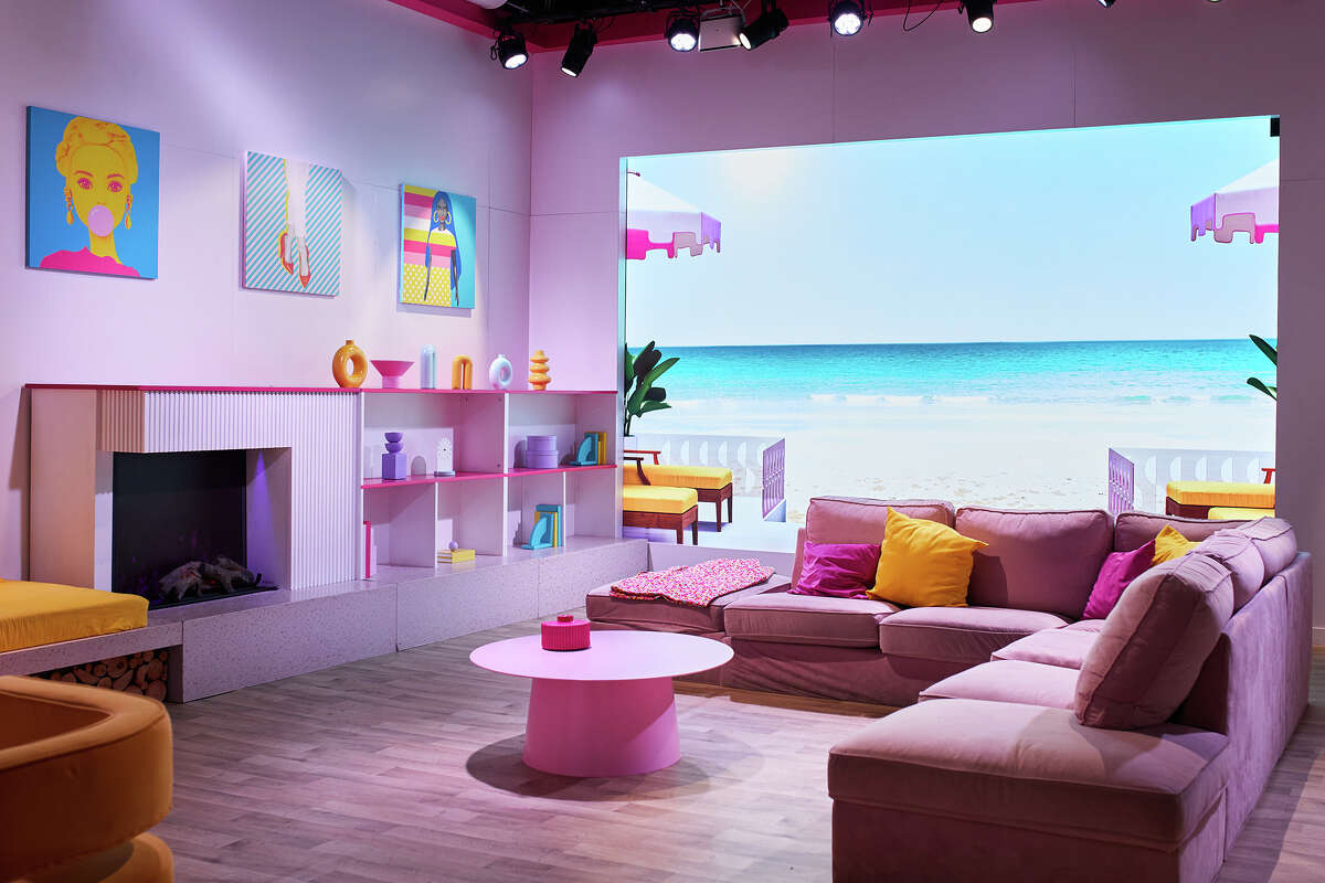 Barbie's living room has a perfect view of the beach.