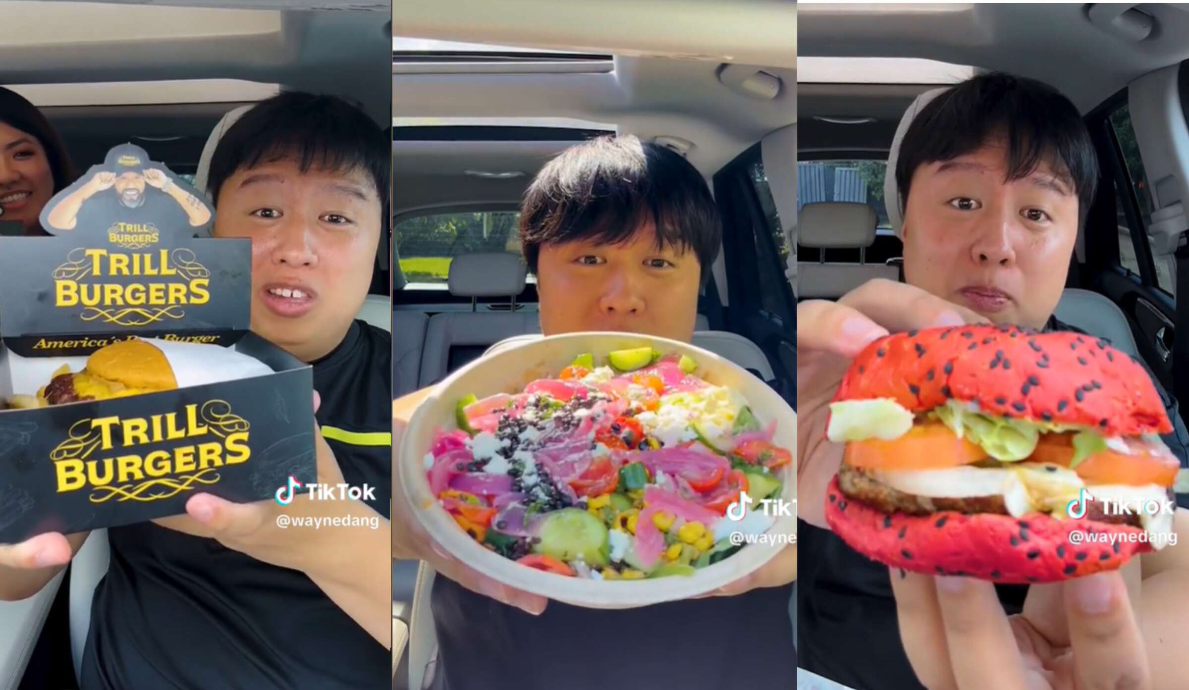 Wayne Dang reviews Trill Burgers, other food in his car on TikTok