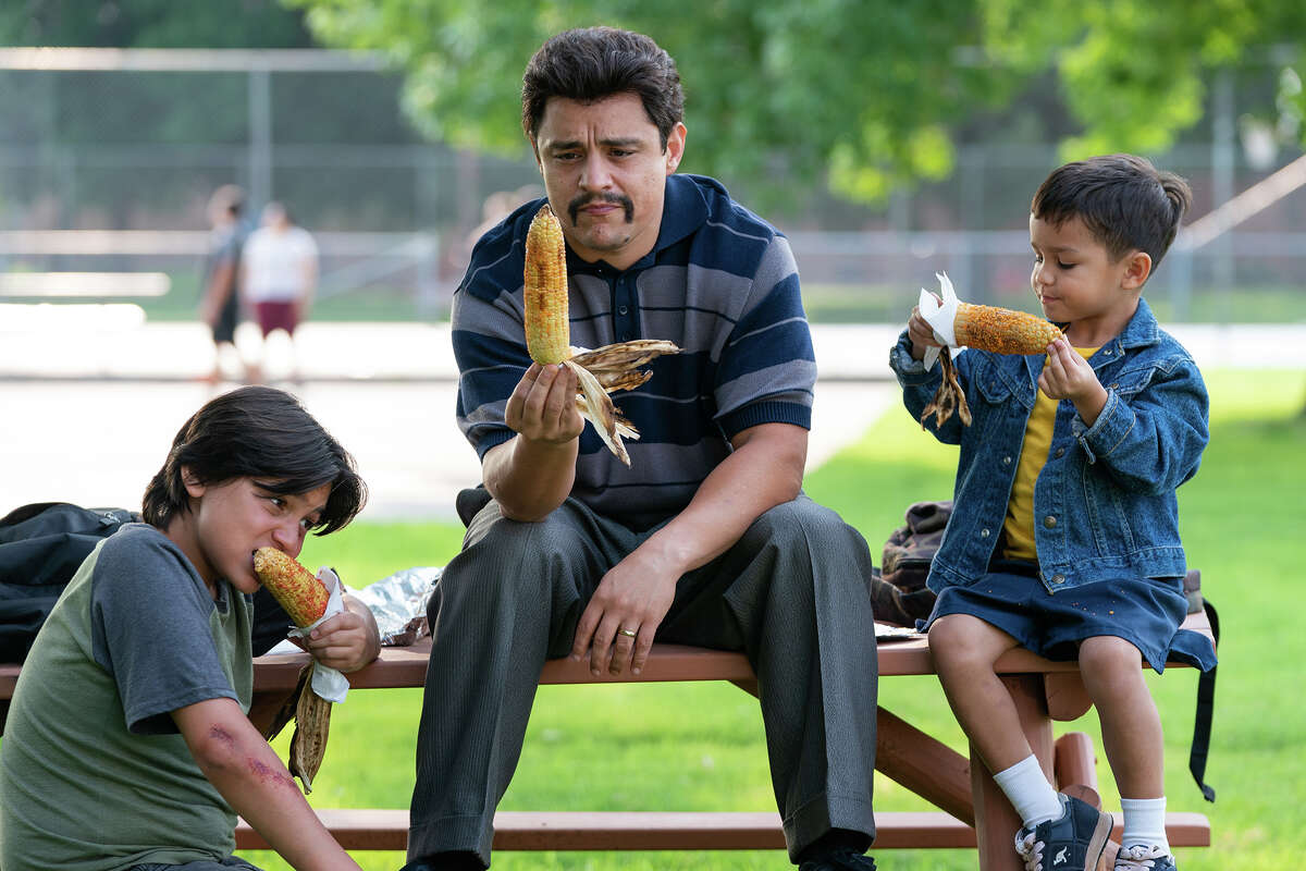 Hunter Jones, Jesse Garcia and Brice Gonzalez are seen in a still from “Flamin’ Hot.”