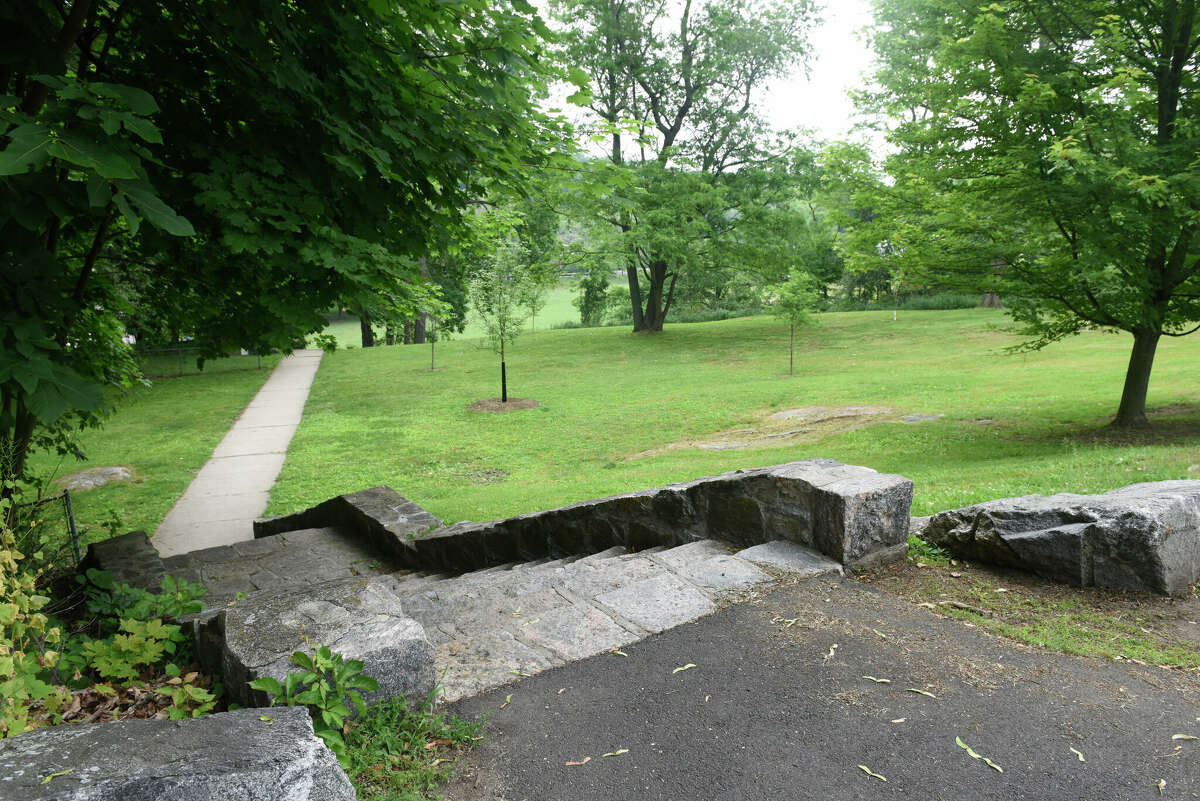 The proposed location of a dog park on the southwest corner of Western Greenwich Civic Center property in the Glenville section of Greenwich, Conn. Monday, June 12, 2023. Pet Pantry proposed a $30,000 donation to refurbish the land to make a dog park, but neighbors have expressed opposition.
