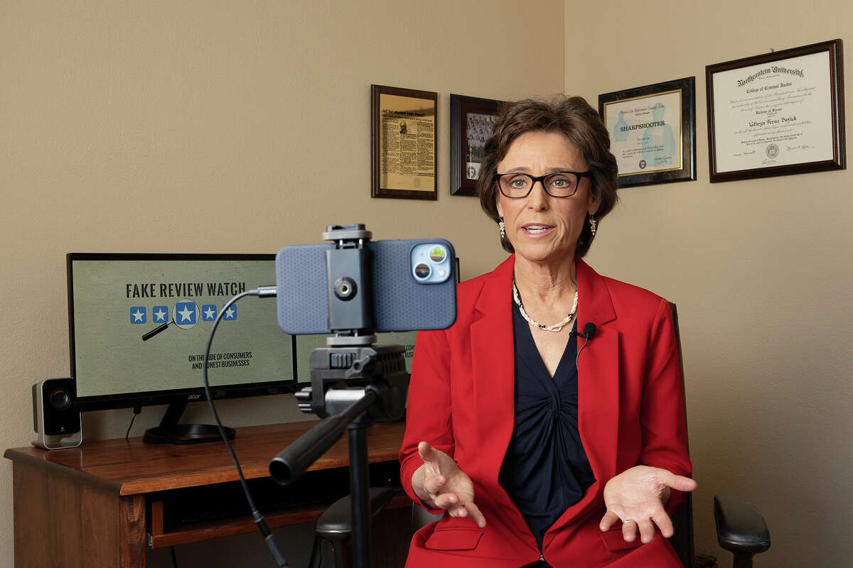 Kay Dean shows her studio setup in her home office in San Jose, Calif., June 9, 2023.