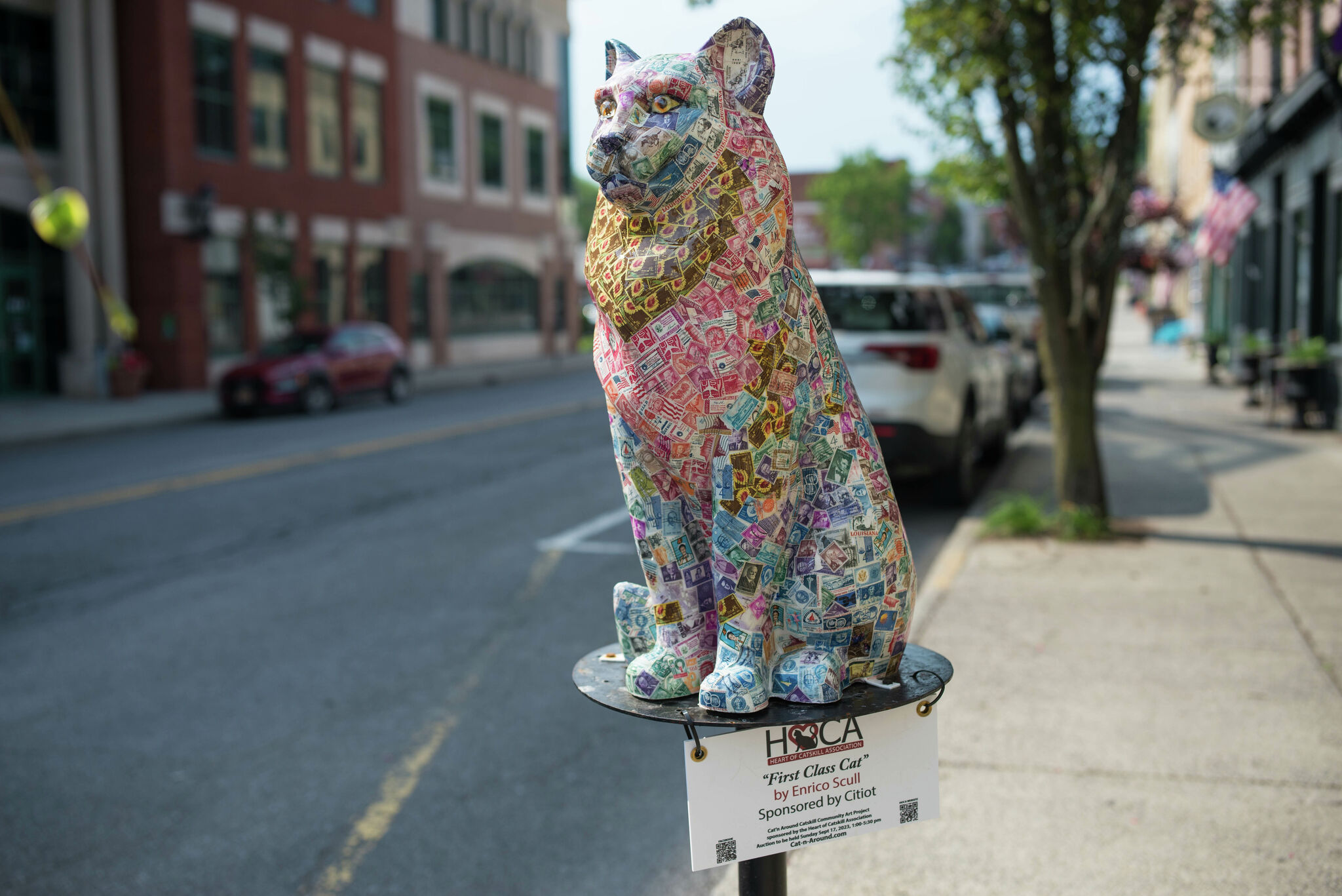 What is behind the proliferation of cat statues in Catskill streets?