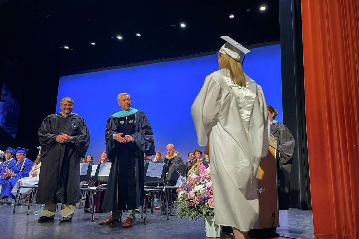 Photos Darien High School 2023 graduation ends with a rainbow