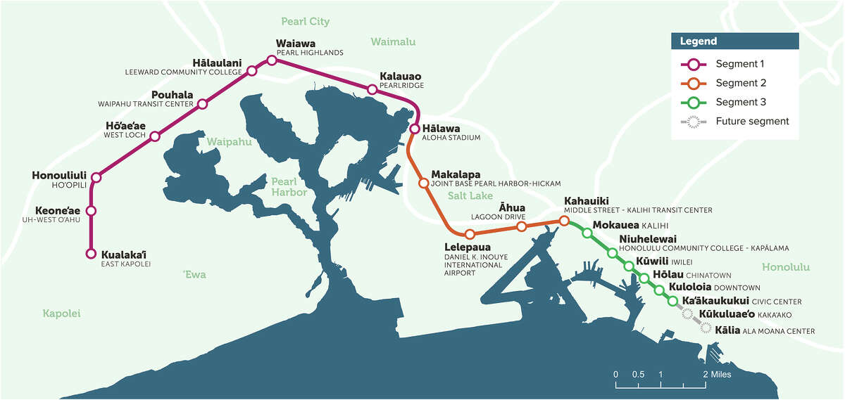 A map shows the different Honolulu rail segments. The first segment will open on June 30.