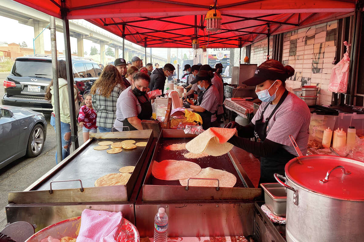 The tortilla station at La Parilla Loca.