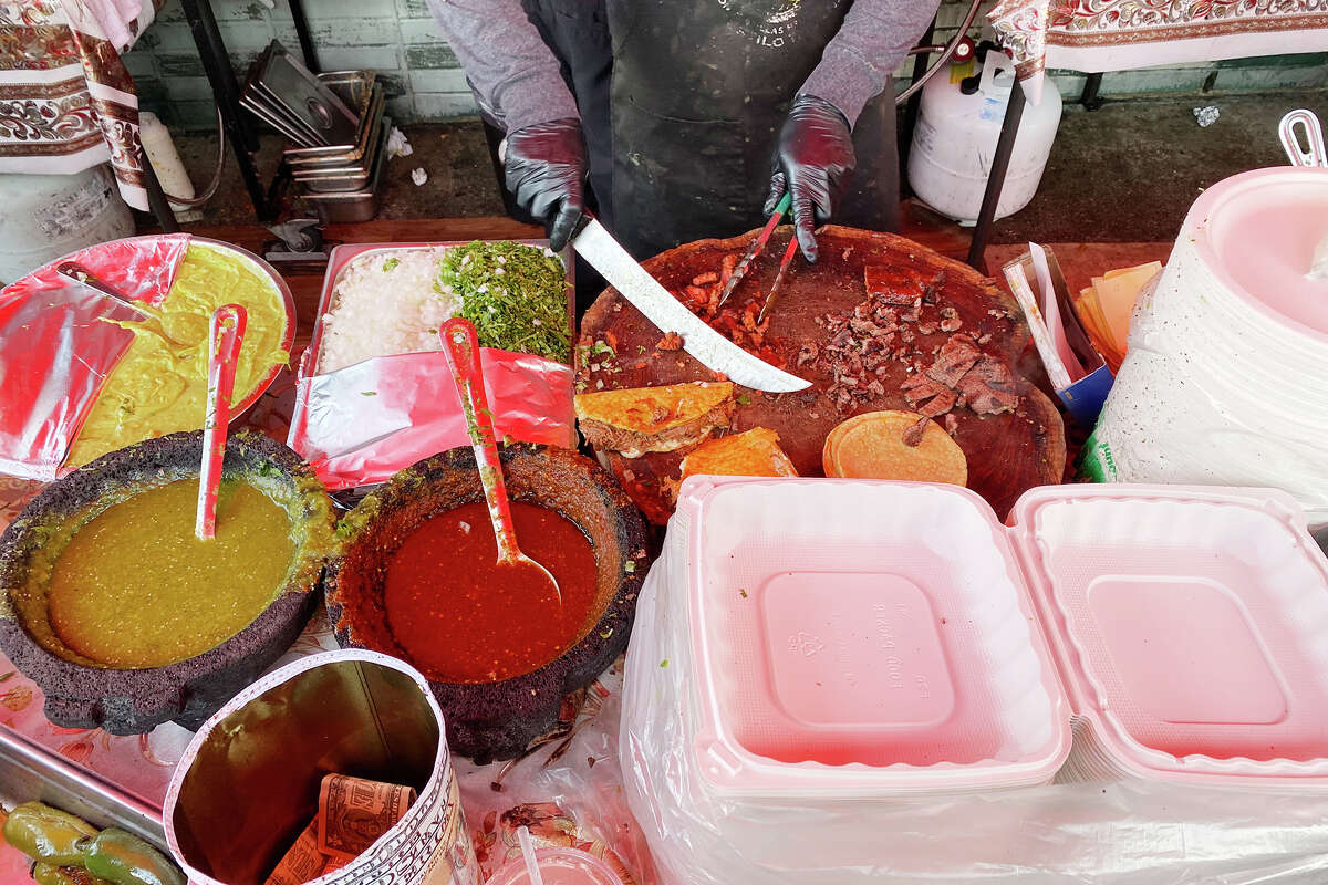 The taco assembly station at La Parrilla Loca is seen in Oakland, Calif.