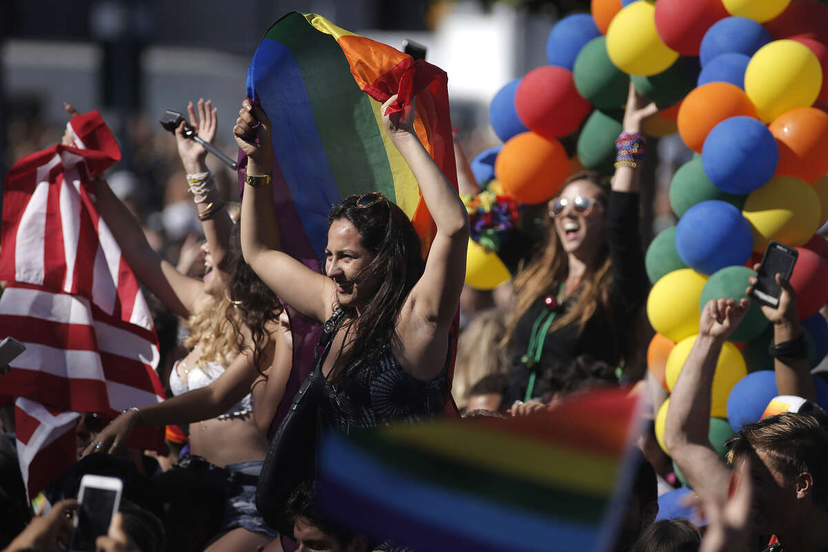 People celebrate Pride at Civic Center Plaza in San Francisco on Sunday, June 26, 2016. 