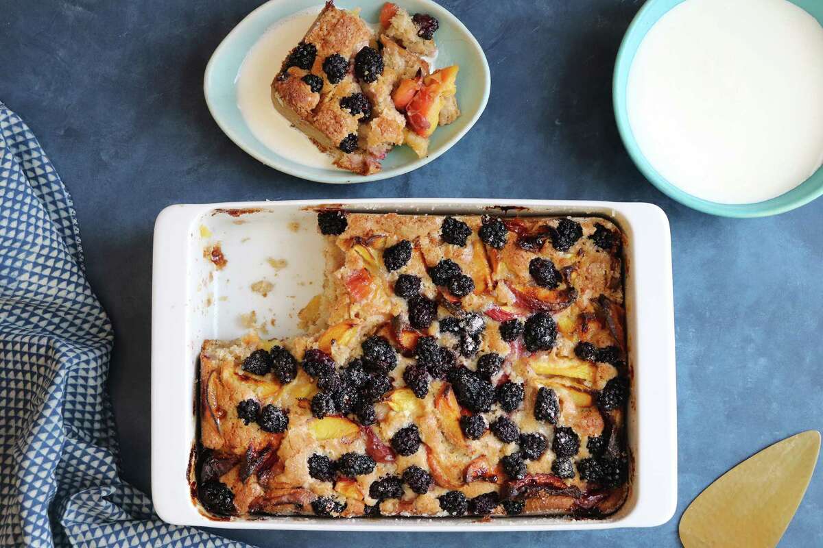 Blueberry & Raspberry Baked Pudding Cake - Julia's Cuisine