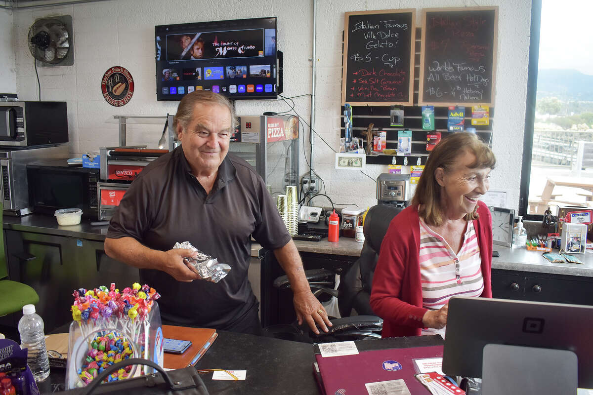 Owners Dick and Dolly Lawrence inside their Santa Barbara Harbor concession the Harbor Snack Shack on May 31, 2023. 