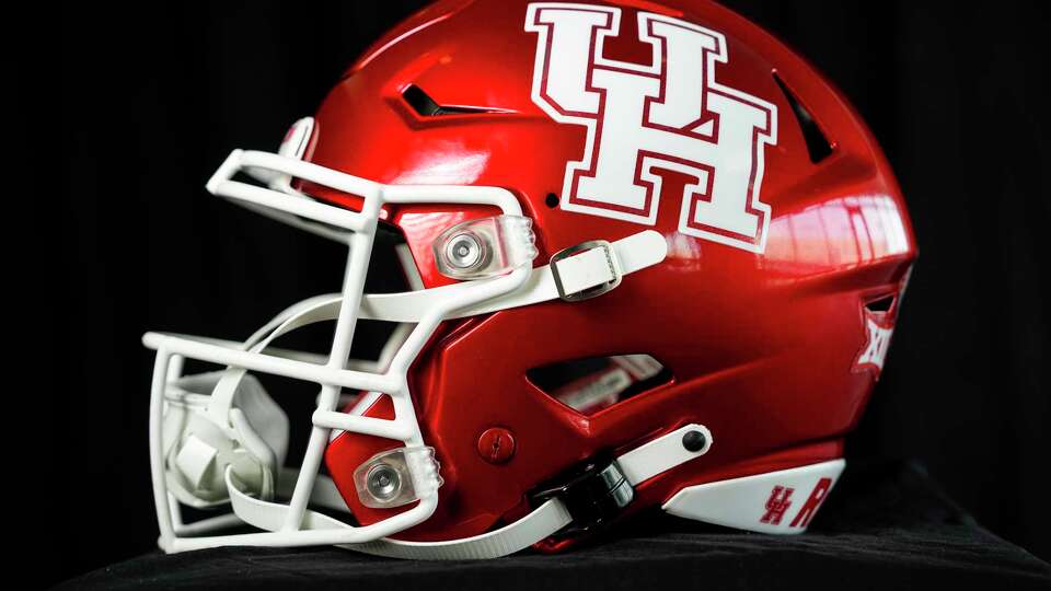 A University of Houston football helmet is shown on Tuesday, June 20, 2023 in Houston