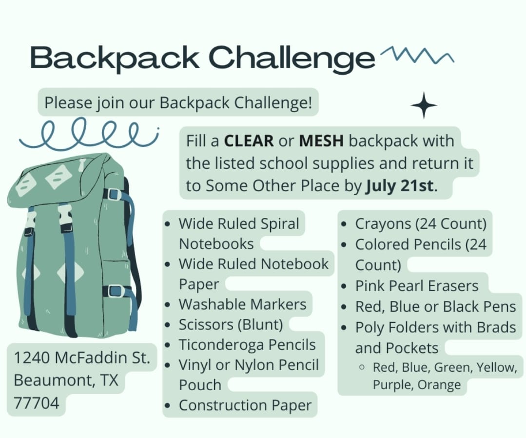 Some Other Place to collect school supplies with Backpack Challenge