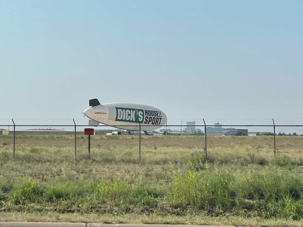 #39 s Sporting Goods blimp docks in Midland Airpark