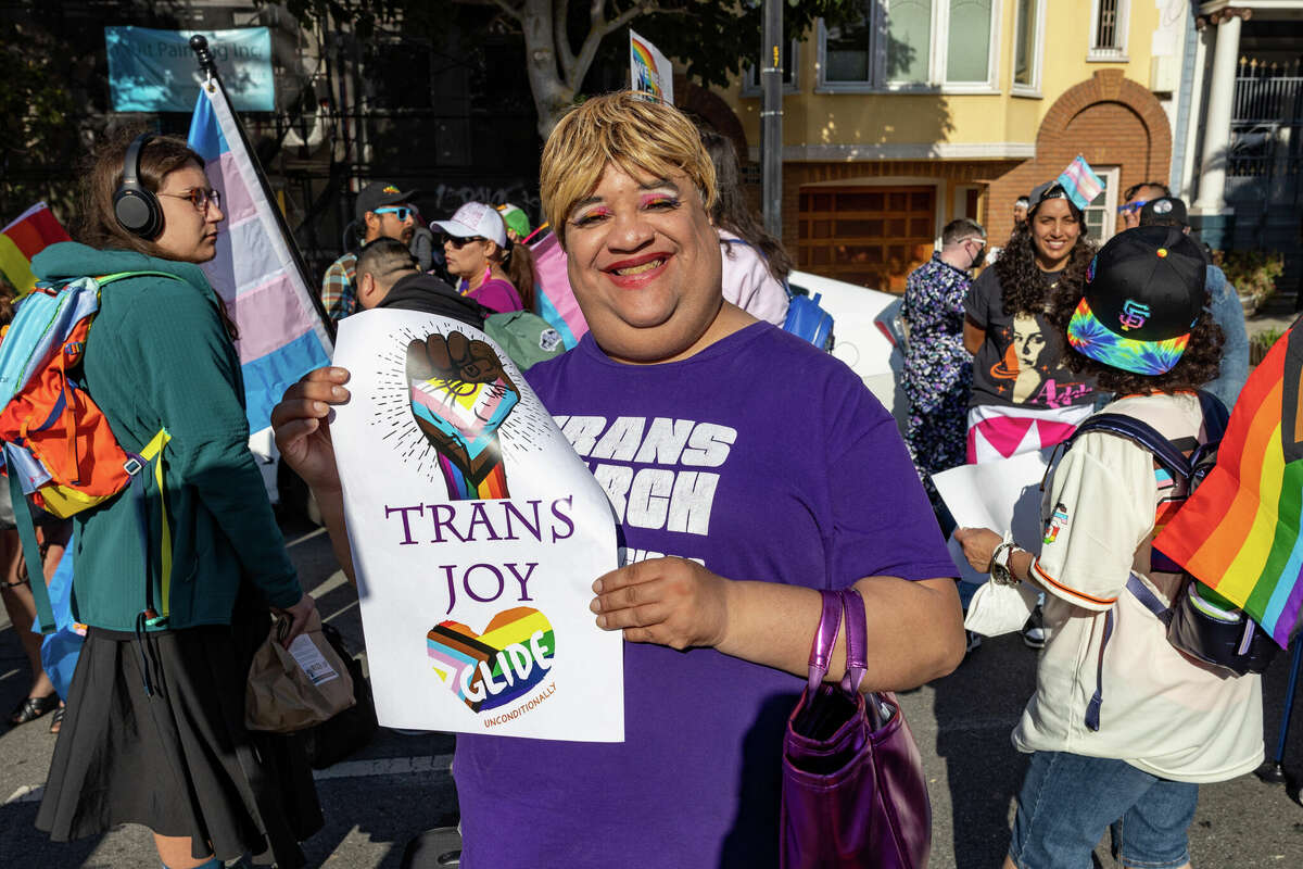 Christina "Ms Ladybug" Gilmore marches in the San Francisco Trans March on Friday, June 23.