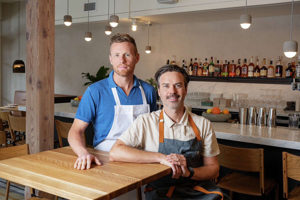 Chef-owners Thomas McNaughton, left, and Ryan Pollnow at Flour + Water Pizzeria in San Francisco on June 22, 2023.