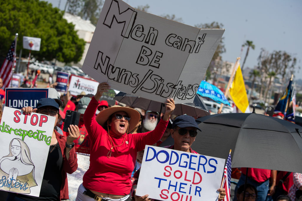 Catholic and other religious protesters gather at Dodger Stadium on Pride  Night