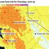 美国国家气象局呼吁温和热风险——在橙色阴影——在萨克拉门托山谷和部分周四海湾地区的内陆山谷。登录必赢亚洲