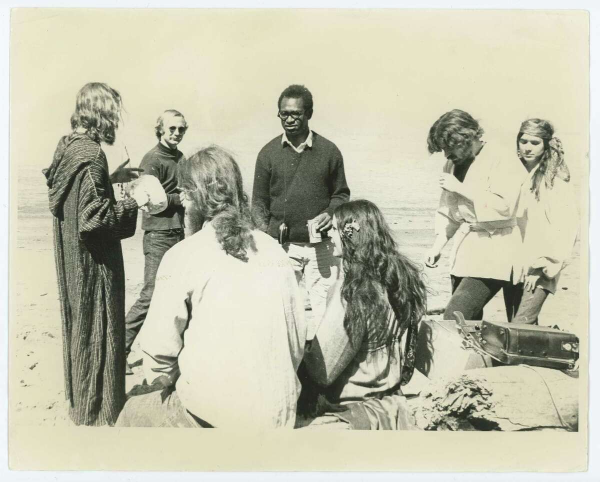 Mike Henderson making his first 16mm film, “The Last Supper,” at San Francisco’s Baker Beach in 1969.