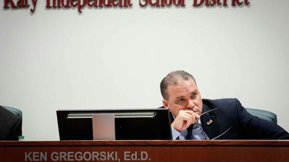 Katy ISD Superintendent Ken Gregorski listens to discussion about a proposed framework to evaluate books for the district's students during a school board meeting Monday, Aug. 22, 2022, at Katy ISD Educational Support Complex in Katy.