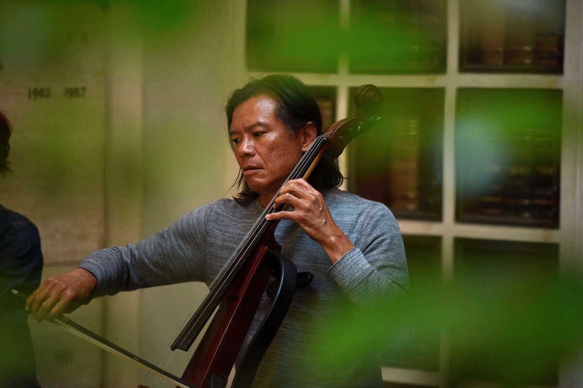 Musician Felix Fans plays inside the Chapel of the Chimes in Oakland, on Wednesday, June 21, 2023. 