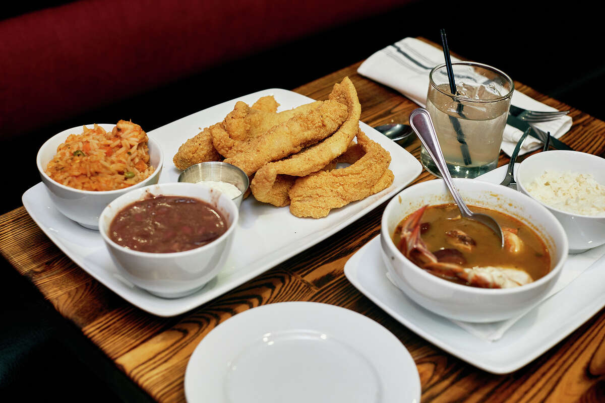 Louisiana Style Catfish and Filé Gumbo, at Harold and Belleʻs in Los Angles Calif., June 25, 2023