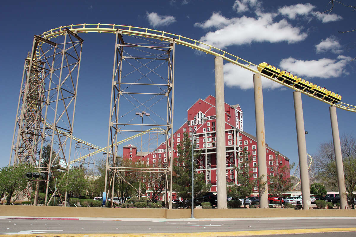 The Desperado roller coaster goes around Buffalo Bill’s in Primm, Nev. Now closed, it was once the world’s tallest roller coaster.